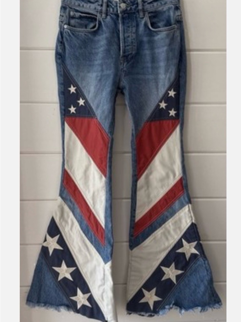 Free People We The Free Betsy Flare Jeans USA Flag Embroidered